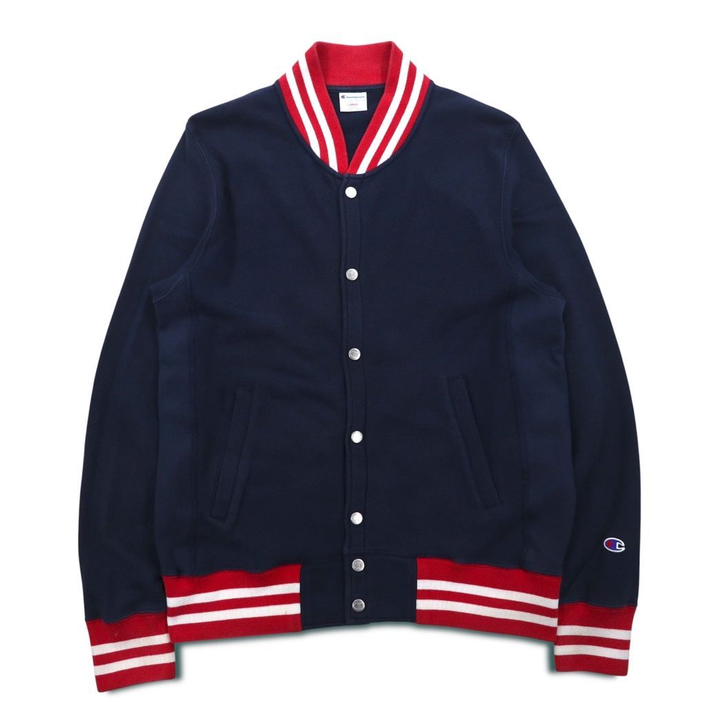 Champion リバースウィーブ REVERSE WEAVE リブライン スナップカーディガン スウェット ブルゾン L ネイビー コットン