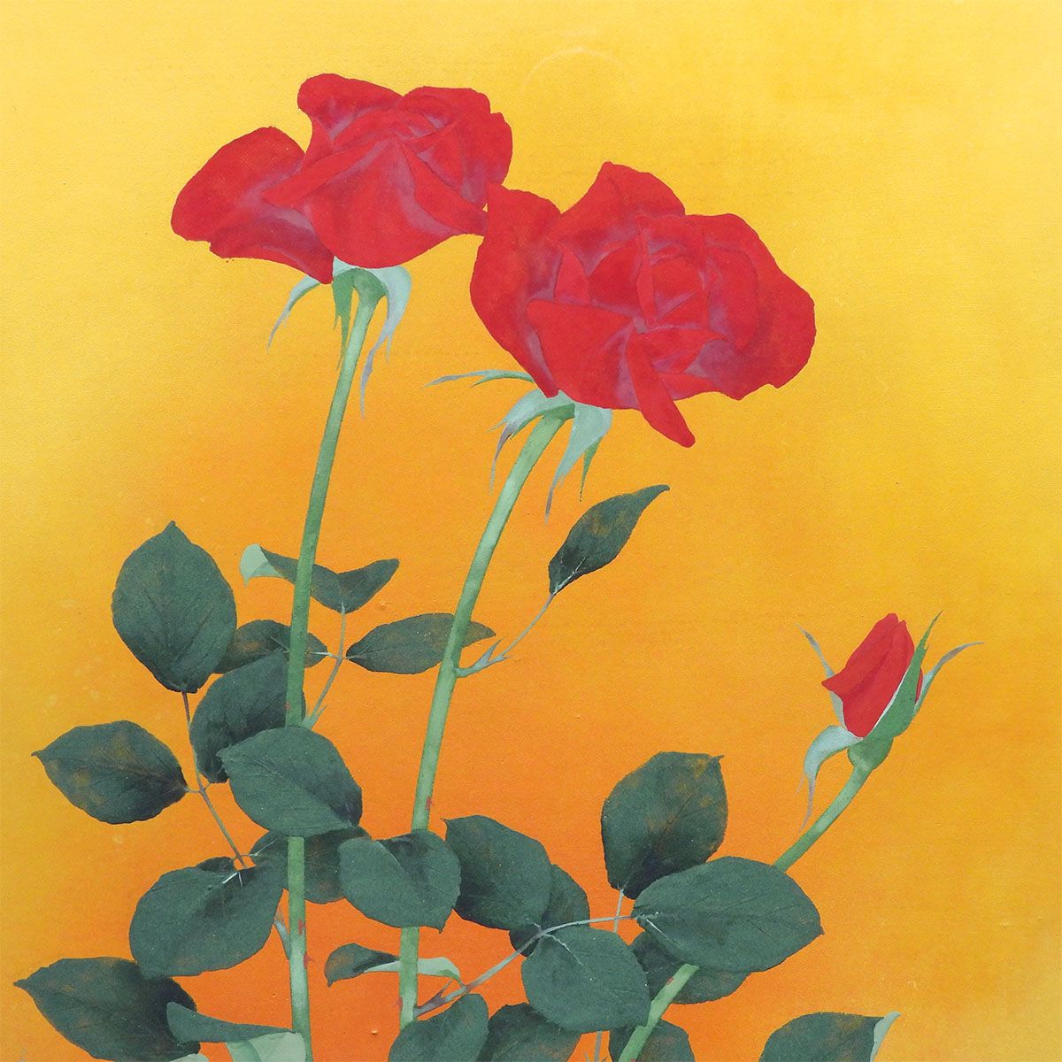 牧進 紅薔薇 紙本彩色10号 静物画 花 共シール 日本画 原画 絵画 真作保証 牧進 紅薔薇 紙本彩色10号 静物画 共シール 解説あり 花 バラ 師