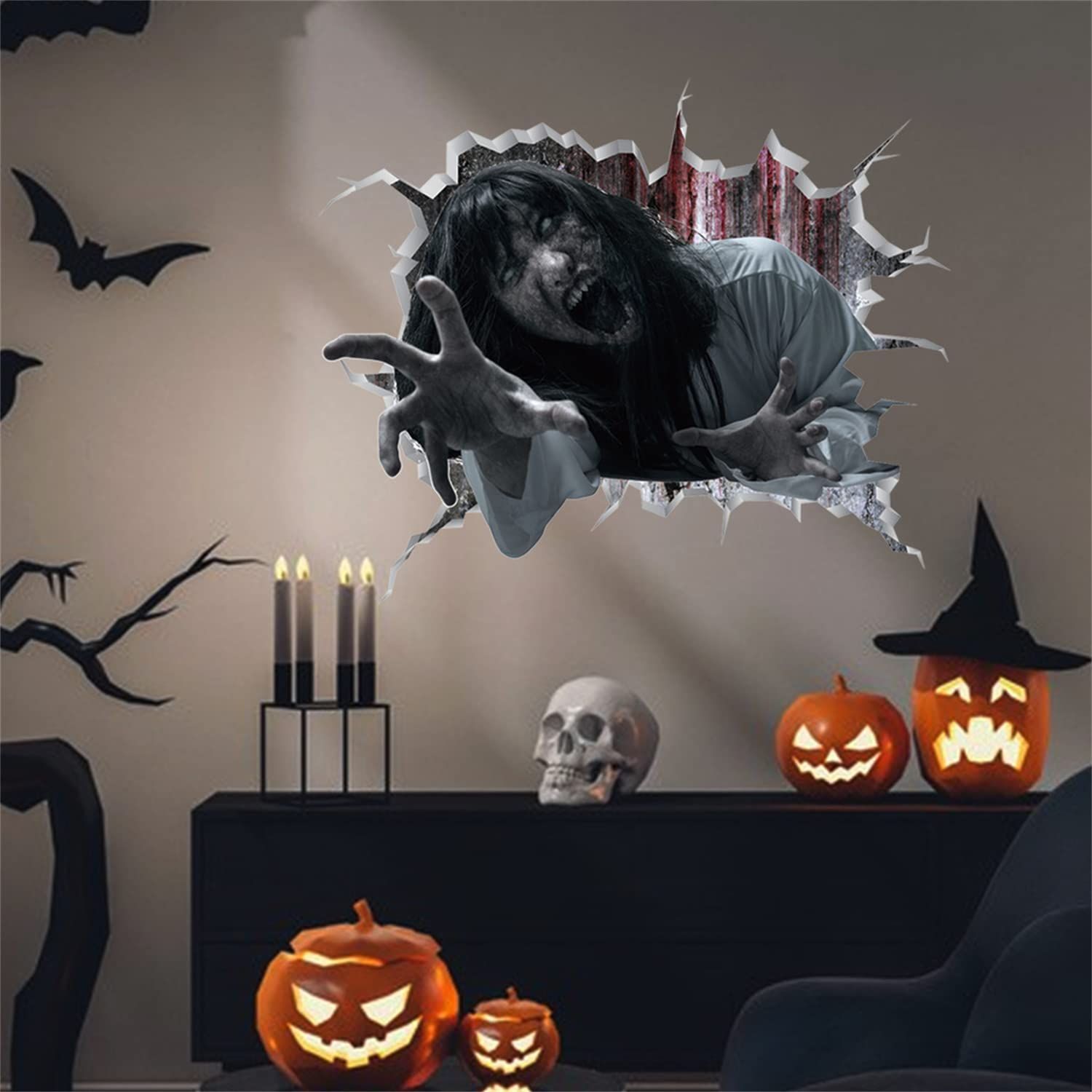 新着商品】おしゃれ 壁 壁紙シール 窓 ハロウィン装飾 壊れた壁の悪魔の女の恐怖の壁のステッカー剥がせる ステッカートイレ 3D すてっかー おばけ  ハロウィン halloween ハロウィン decorations ウォールステッカー 飾り 壁飾り Con - メルカリ, image size:1500x1500