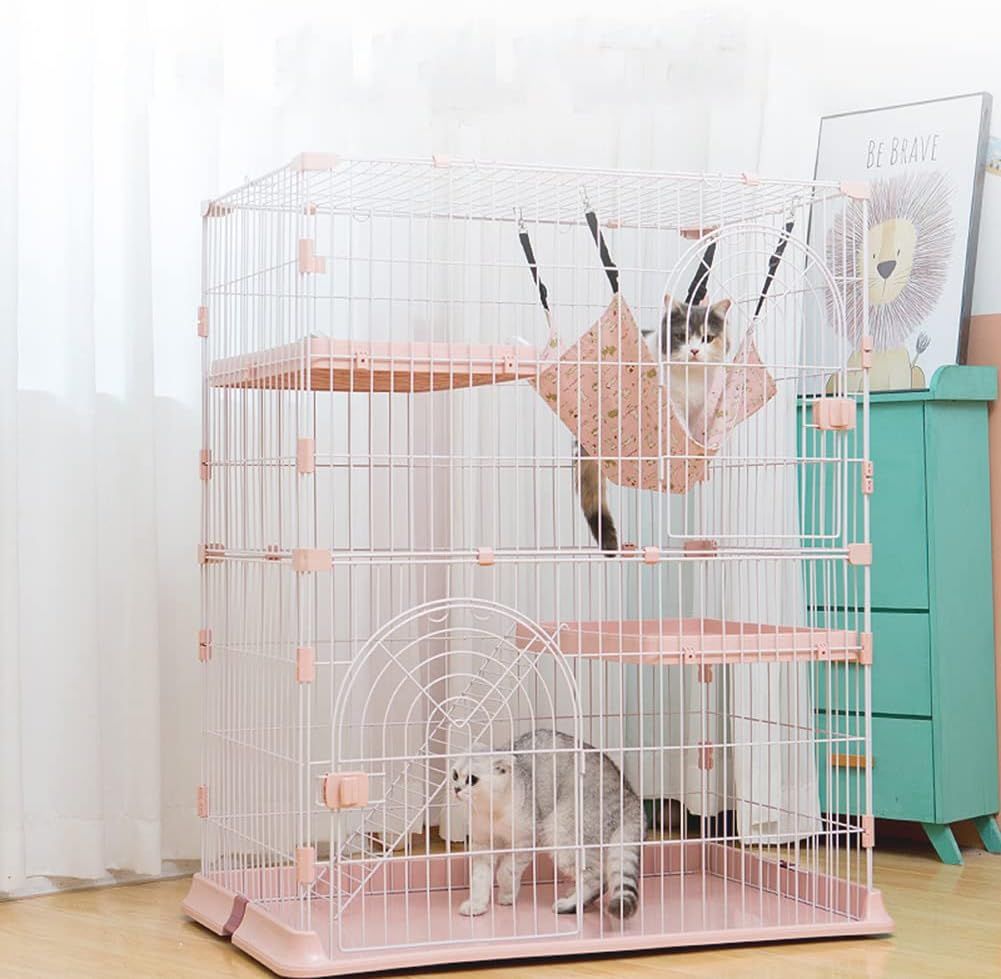 キャットケージ　キャットゲージ　3段仕様　引き出しトレイ付き　ピンク キャットケージ キャットゲージ 3段 ピンク 引き出しトレイ付き ペット