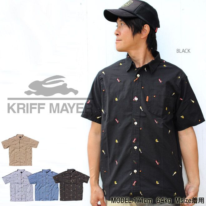 【KRIFF MAYER】 総柄刺繍キャンプ半袖シャツ レギュラーカラー 総刺繍 とび刺繍 羽織り アメカジ カジュアル キャンプ アウトドア 春 夏 クリフメイヤー【メンズ/アウトドア/キレカジ/ワーク/