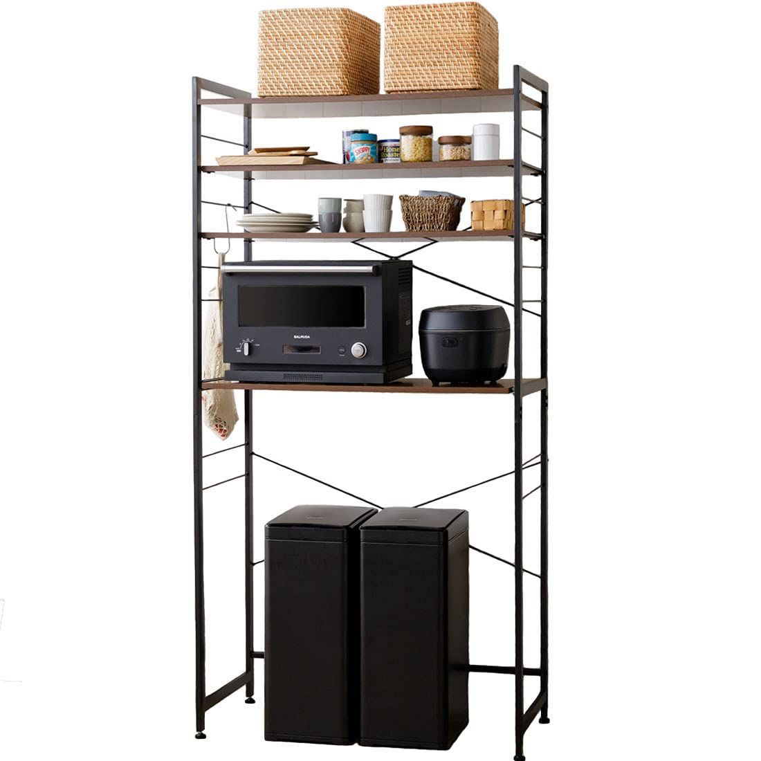 新着商品 エムール キッチンラック ゴミ箱上ラック レンジ台 幅90 スリム キッチン 収納 棚 スライド レンジボード 4段 ゴミ箱が置ける HEIM ブラック