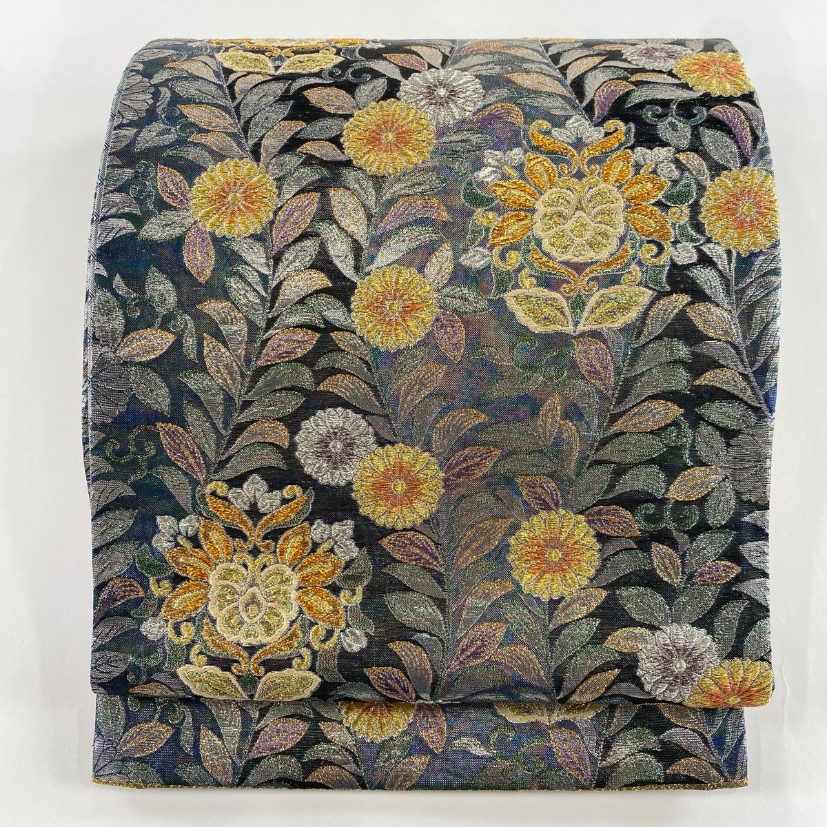 袋帯 秀品 菊 立涌 箔 金銀糸 青紫 六通 正絹