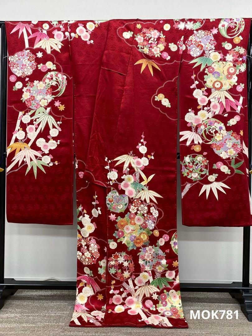 振袖 仮絵羽 舞台衣装 正絹 金駒 金彩 紋意匠 未仕立て品 八掛付き 