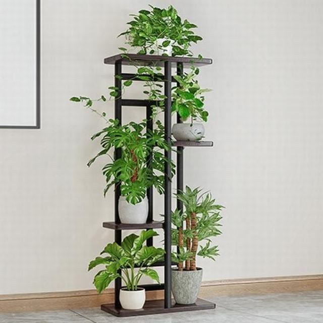【お買い得，爆買い】 ☆フラワースタンド  ガーデンラック 植物スタンド フラワーラック 園芸ラック 植木鉢 植物棚 盆栽棚 ベランダ 玄関 ガーデン 飾り棚 4段 ブラック 花瓶台・フラワースタンド
