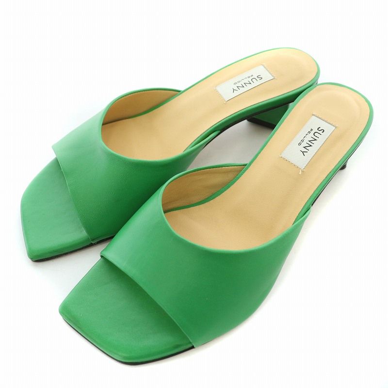 ペリーコ PELLICO SUNNY スクエアミュールサンダル チャンキーヒール ローヒール レザー 37 緑 グリーン /BB ■OF