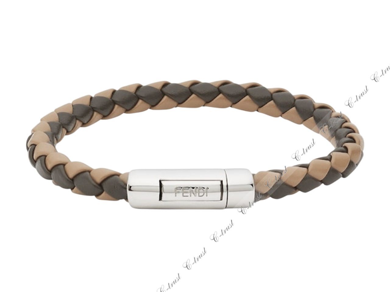 FENDI フェンディ ブレスレット スナップ カーフ レザー ニット メンズ イタリア製 7AJ809ARCWF1O81 ブラウン L761-M