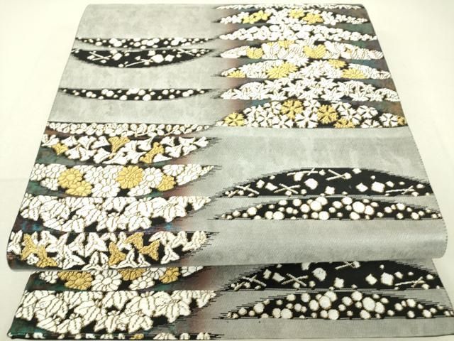 平和屋着物▽六通柄袋帯 横段吉祥花文 金糸 引箔 正絹 逸品