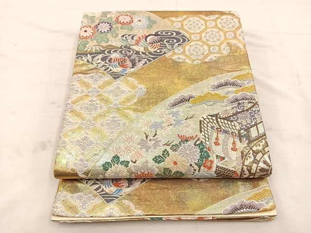 平和屋着物◎本佐賀錦 六通柄袋帯 唐織 麗華扇面文 金糸 正絹
