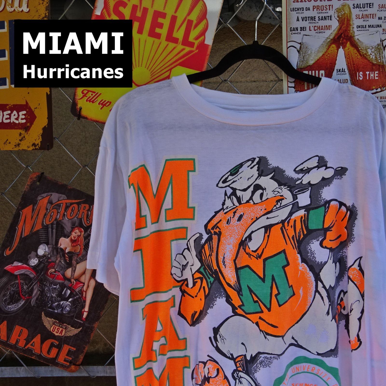 80s MIAMI Hurricanes Tシャツ USA製 L サイズ 両面プリント 