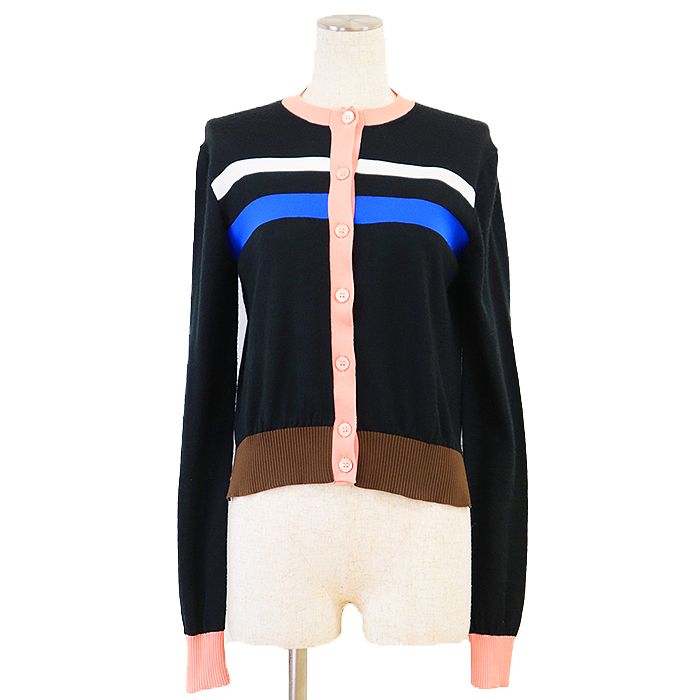 MARNI マルニ カーディガン 2019年製 バックロング ストライプ ニット カシミヤ混 ロングスリーブ 長袖 トップス レディース サイズ 40 ブラック マルチ イタリア製 CDMD0065Q0 FWM02