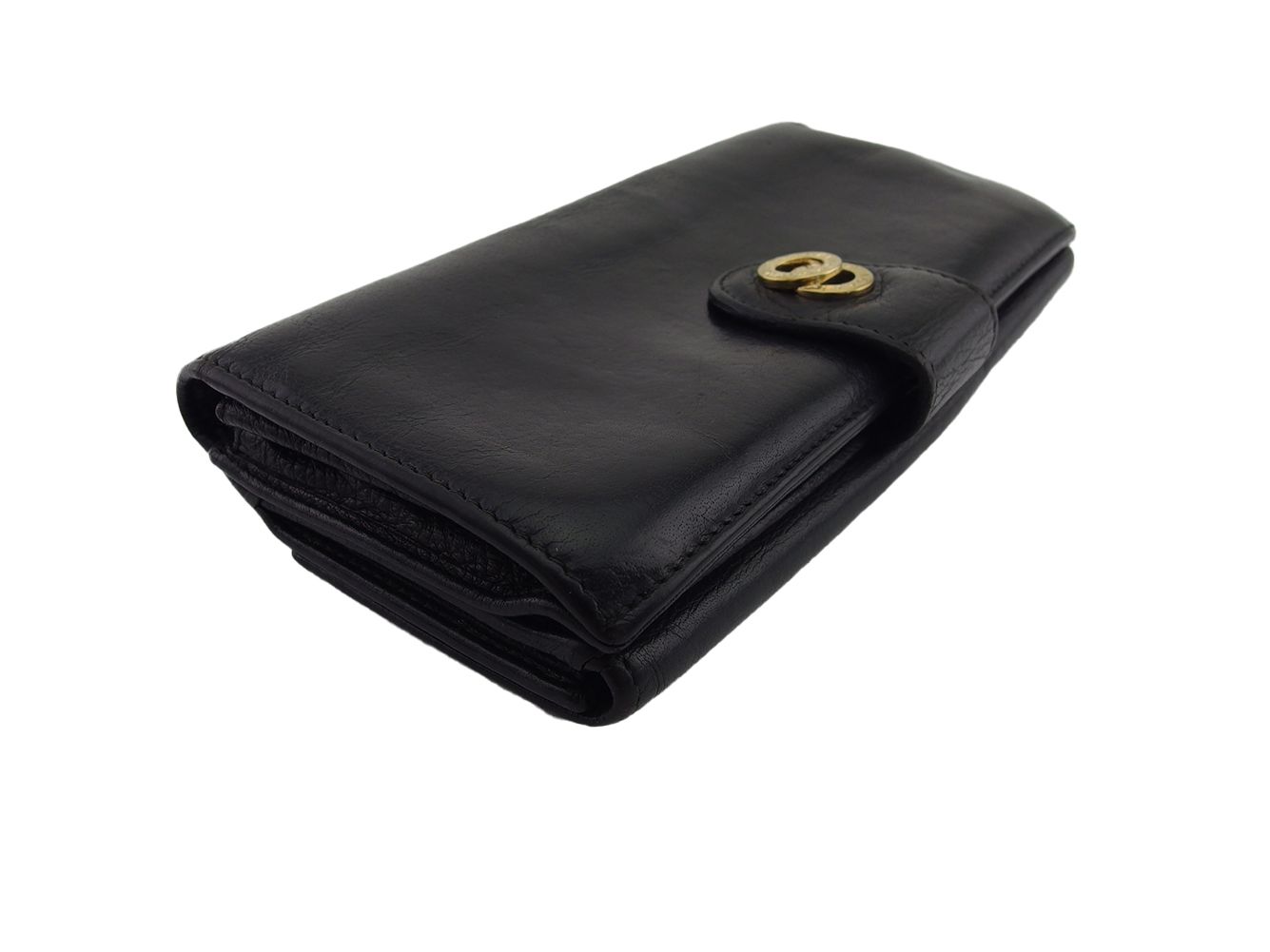 【美品】BVLGARI 長財布 二つ折り ドッピオトンド BLACK 金リング ブルガリがま口財布 黒 ゴールド金具 レディース 二つ折り財布
