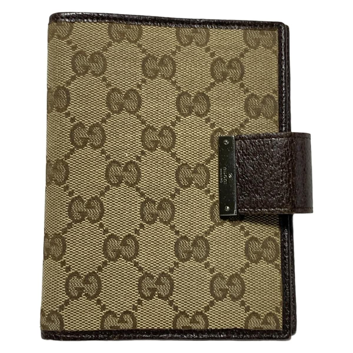 GUCCI グッチ 手帳 GG柄 メタルバー 115240 ベージュ×ダークブラウン レザー