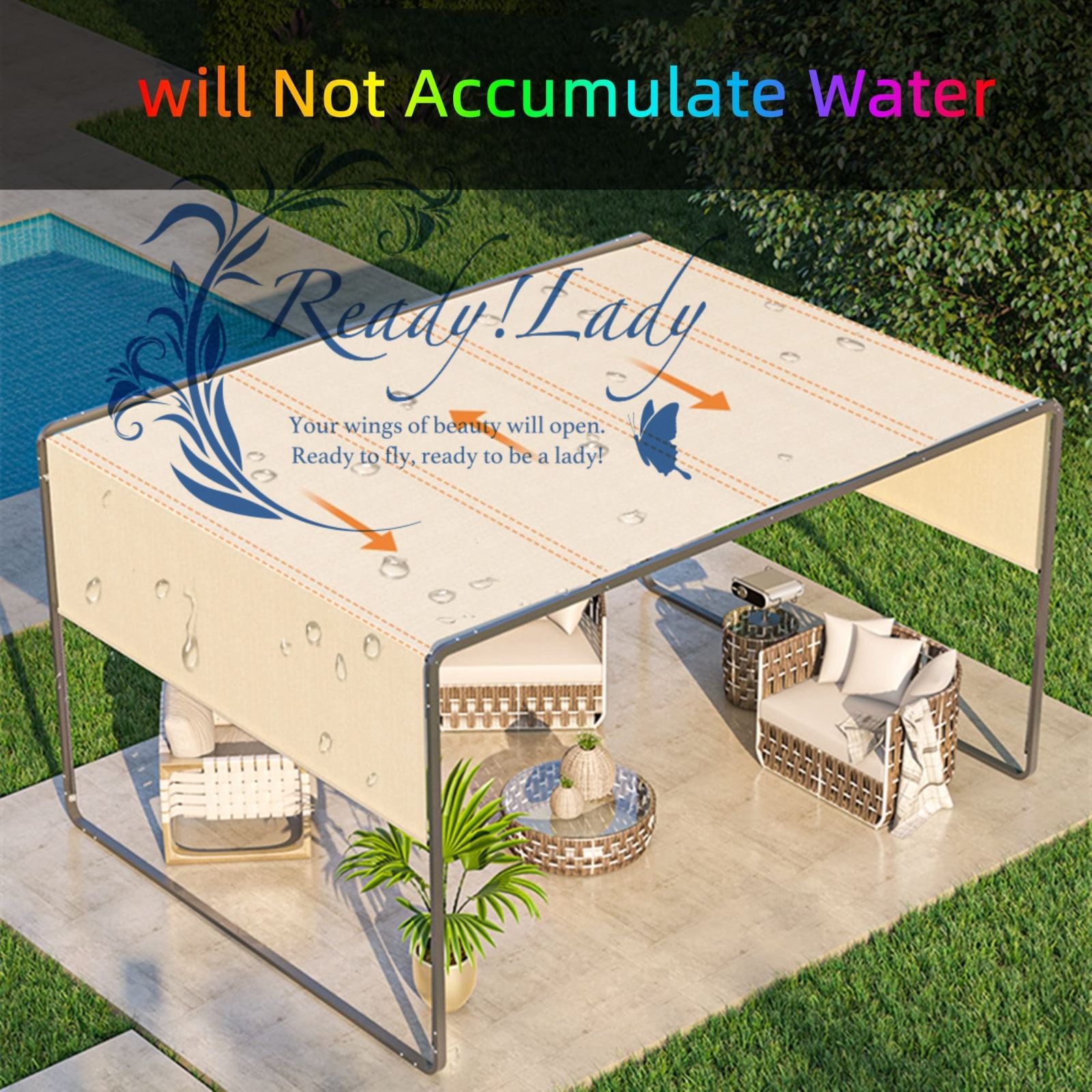 屋外用3mx3mパーゴラ アルミフレーム付きパティオガゼボ 防水トップキャノピー 1.6m高さ調節 なサイドキャノピー 裏庭サンシェルター グリーン WWW_NOITHATQUANGTHANH_NET