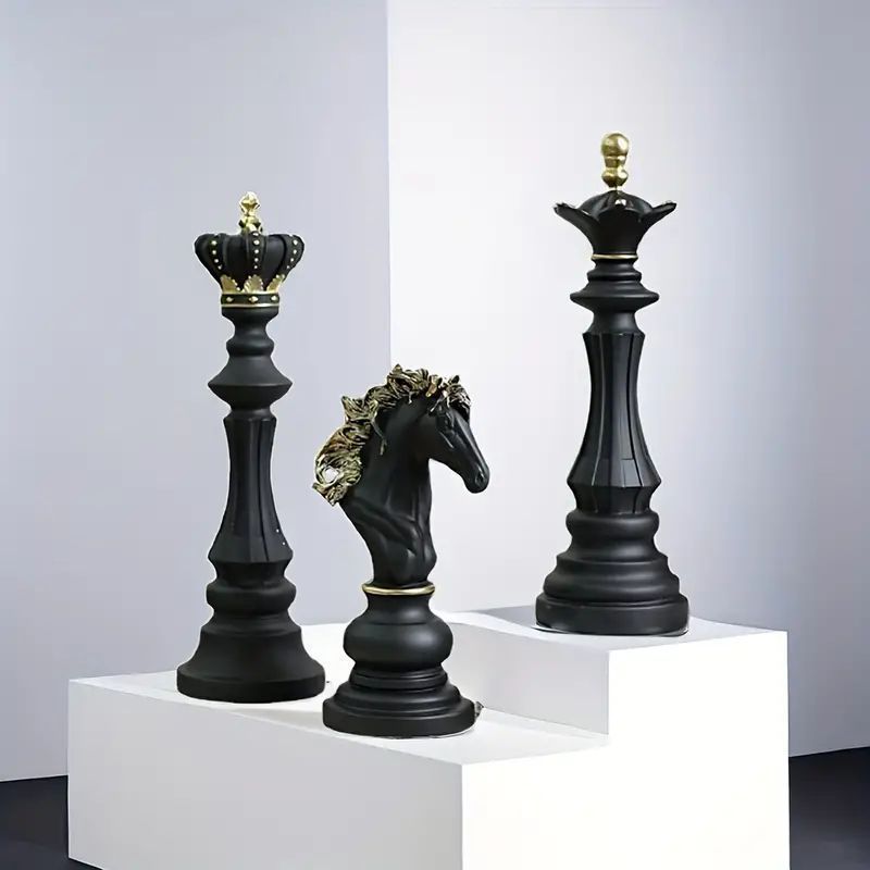 チェスピースフィギュア キング クイーン ナイト 3点セット A ブラック