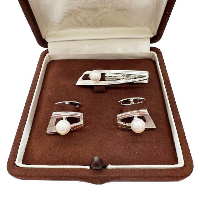 MIKIMOTO ミキモト タイピン カフス 3点セット パール 7-7.4mm SILVER