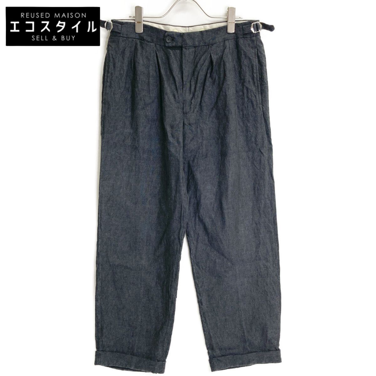 BERNARD ZINS ベルナールザンス BEAMS F別注 60200-108 グレー リネン100 タックサイドベルトスラックス 40