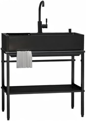 台所の流し台 大容量自立型シンク 静音加工 結露対策 丈夫 安定屋外シンク ガーデンシンク 水が飛散しにくい深型シンク 68x45x86cm