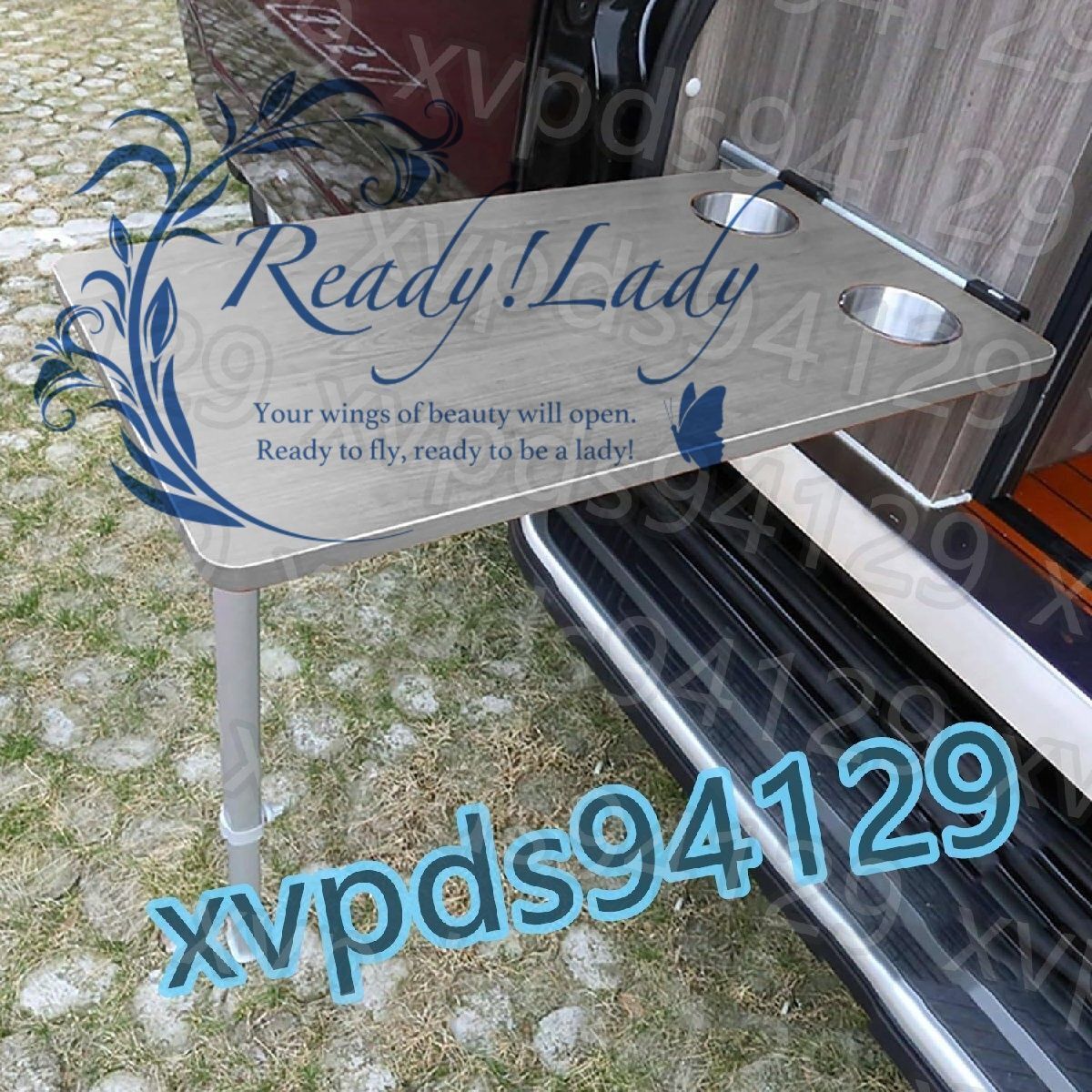 RVサイドハンギング折りたたみテーブル2カップスロット 伸縮テーブル脚 モーターホーム キャンピングカーのための家具Grey