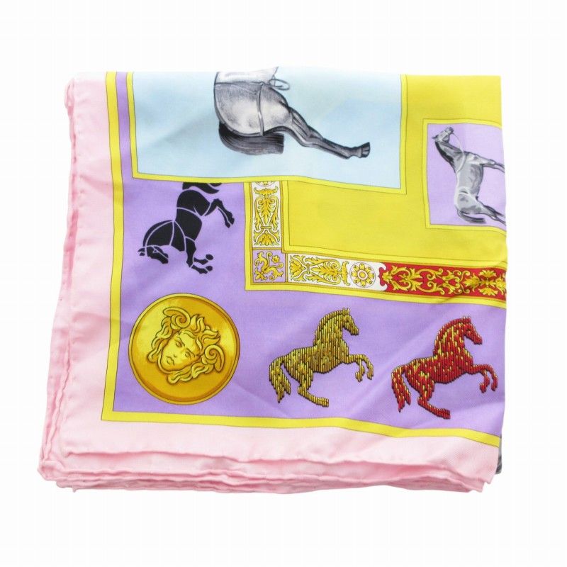 Versaceヴェルサーチ　シルク　スカーフ　雷紋　メドゥーサ Versace Intricate Baroque Medusa 100% Silk Twill Scarf 35