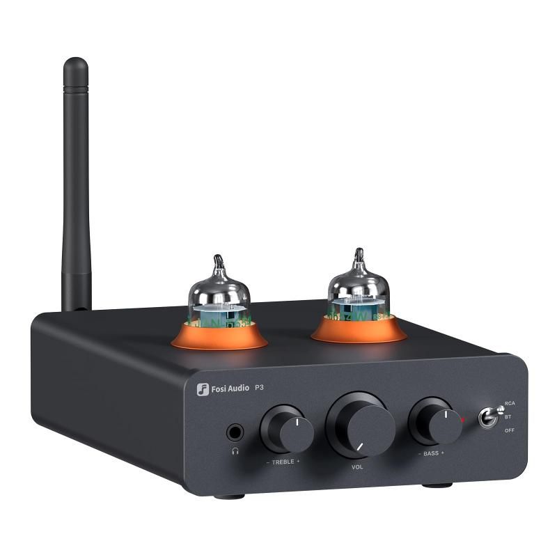 Fosi Audio P3 真空管 プリアンプ ヘッドホンアンプ 小型 ホームオーディオ ミニ真空管プリアンプ Bluetooth aptX LL HD 高低音制御対応 HiFi ステレオ アクティブ