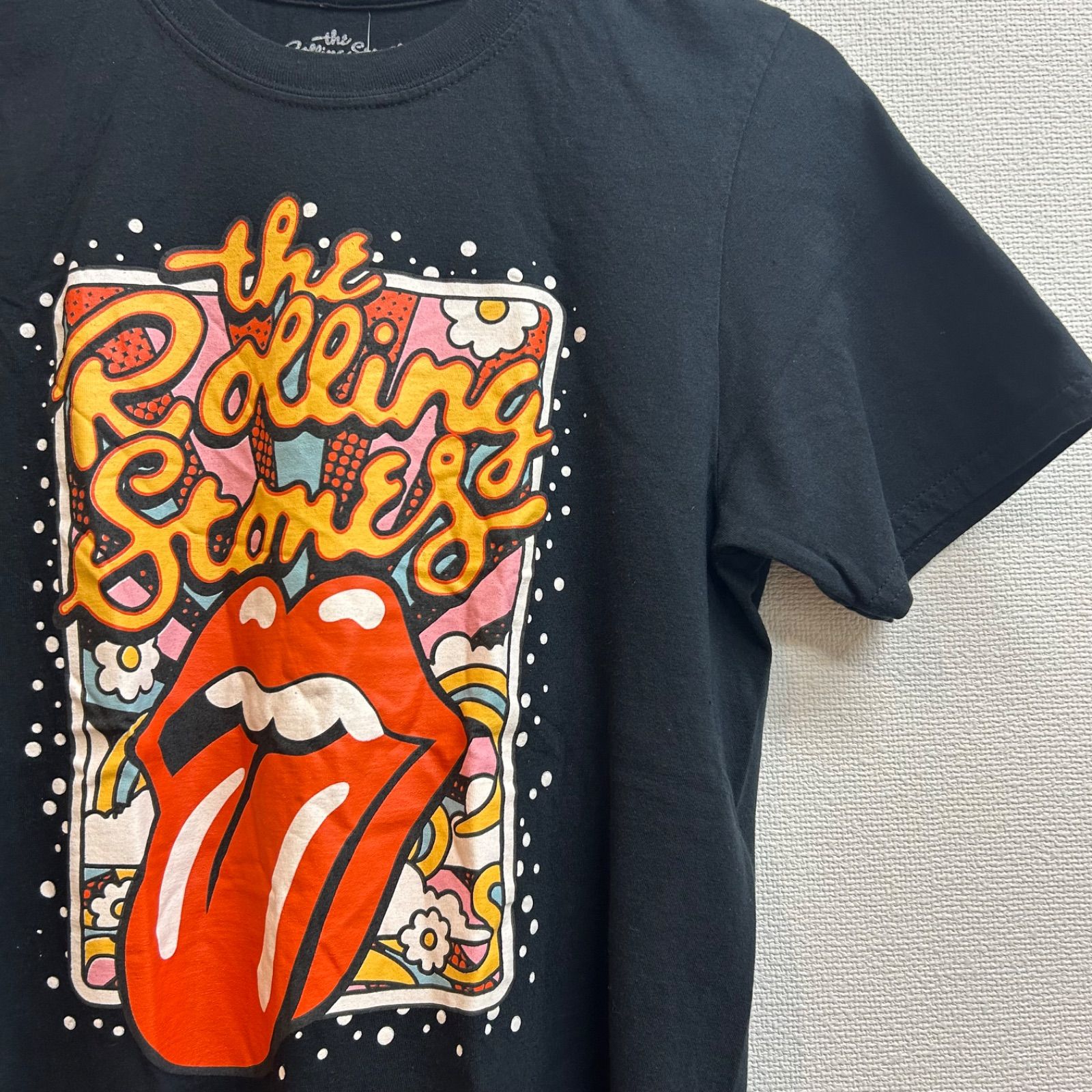 古着 S 黒 バンT The Rolling Stones プリントT ローリングストーンズ 