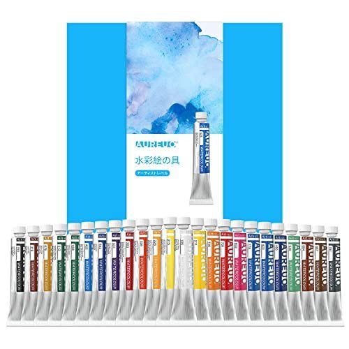 24色 AUREUO アーティストレベル 管状水彩絵の具セット 8 ml×24チューブ ポータブル旅行用 無毒 芸術絵創作 現代水彩絵 風景写真絵画 画家 芸術家適用