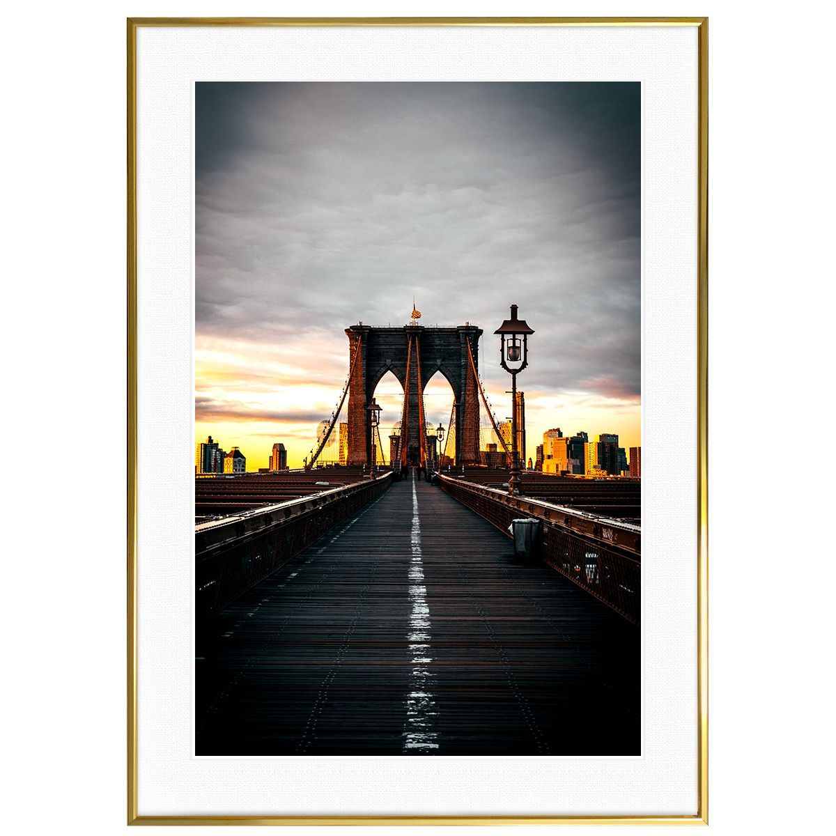 アメリカ写真 ニューヨーク 夕日のブルックリンブリッジ インテリア アートポスター額装 AS1609