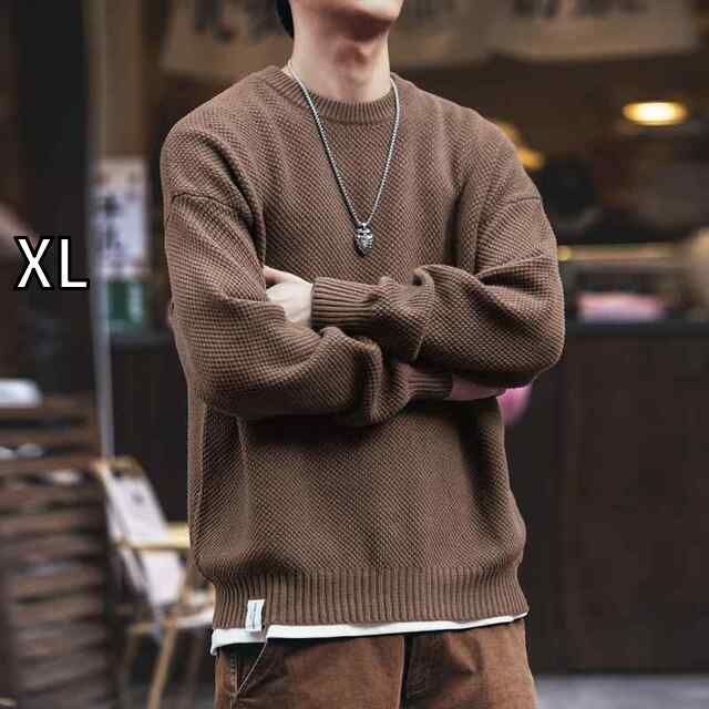 XL 秋冬 コーデ メンズ 服 シンプル ファッション オシャレ 大人 かっこいい 大きいサイズ ストリート 紳士服 柄 ウォッシュ セーター ラウンドネック 長袖