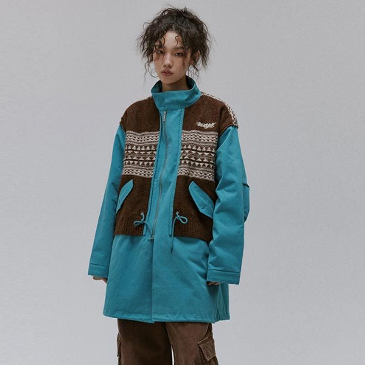 ジップアップ ミドル丈コート ハイネック スプリングコート トレンチ 春 M トレンチコート レディース 長袖 前開き 切り替え ゆったり 冬 お洒落 トップス ニット きれいめ cjfj144092