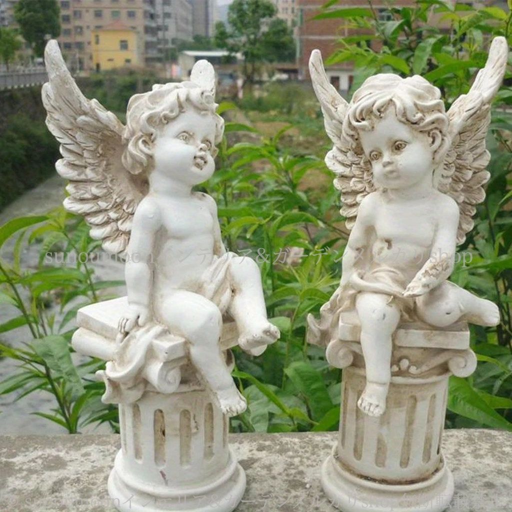 庭 ガーデン ガーデン雑貨 庭の装飾 天使 樹脂 雑貨 ガーデンインテリア 2個セット 彫刻 置物 お洒落 おしゃれ エンジェル ホワイト 4-7 インテリア ヴィンテージ調 ガーデンオブジェ 白 ガーデニング