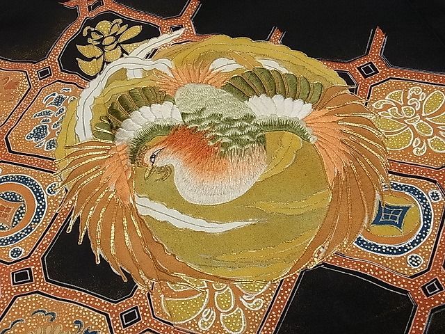 平和屋1■豪華黒留袖　駒刺繍　鳳凰蜀江花文　金彩　逸品　CAAF4594gh