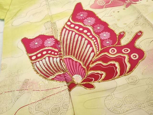 平和屋着物○豪華振袖 刺繍 花蝶文 金銀糸 金銀彩 銀通し