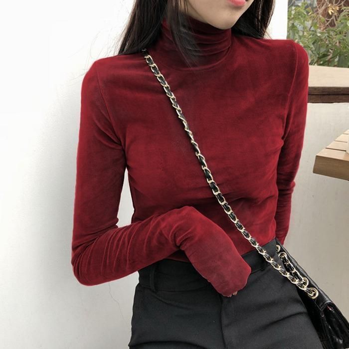 アルベロ　長袖トップス ベロア 長袖 Tシャツ ハイネック タートルネック トップス