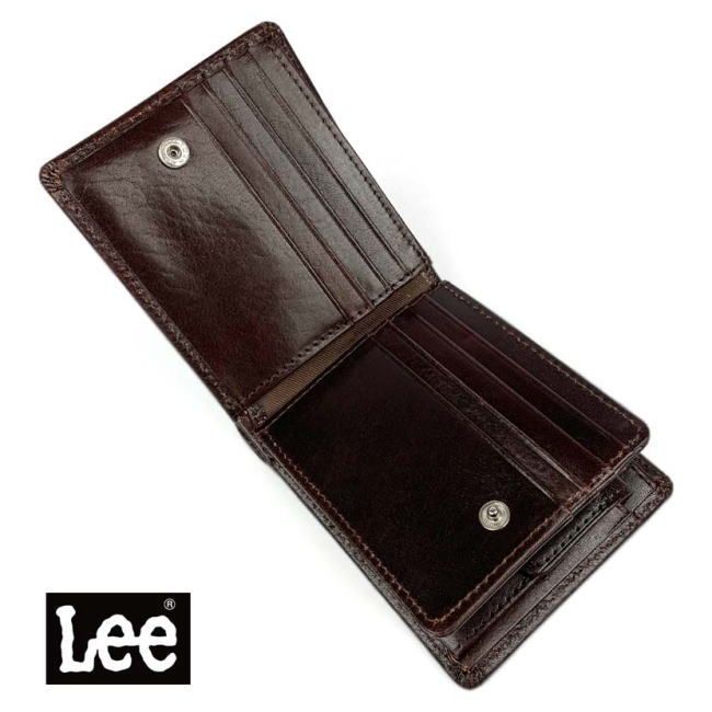 ネイビー Lee リー 財布 イタリアン レザー 本革二折 0520234