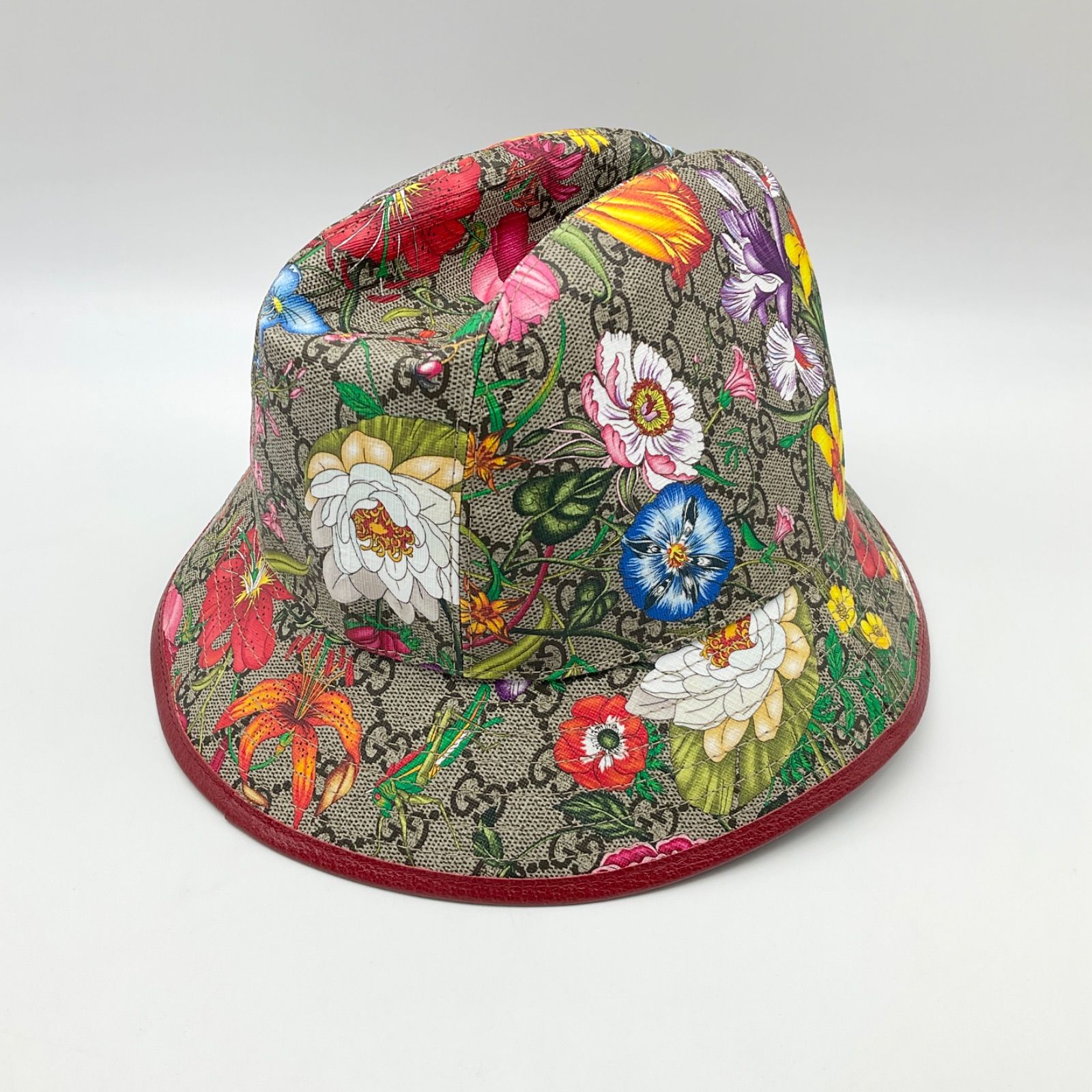GUCCI グッチ GGフローラ フェドラハット GGスプリーム レザー 帽子 L 58cm ベージュ レッド マルチカラー 603988 SAランク 6_191