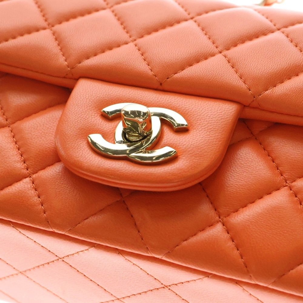美品 シャネル ラムスキン マトラッセ キーケース オレンジ CHANEL (シャネル) ミニマトラッセ 20 オレンジ ラムスキン