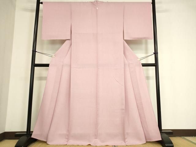 平和屋着物▽上質な色無地 単衣 流水地紋 淡紅藤色 正絹 逸品