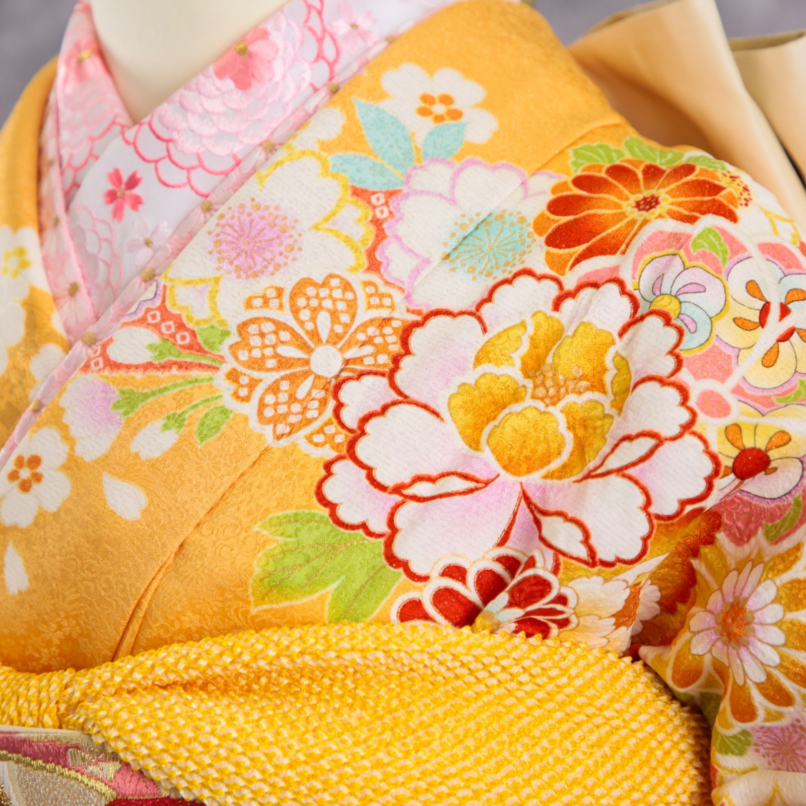 振袖フルセット 振袖セット 振袖 Mサイズ 中古 オレンジ×新古典 美品