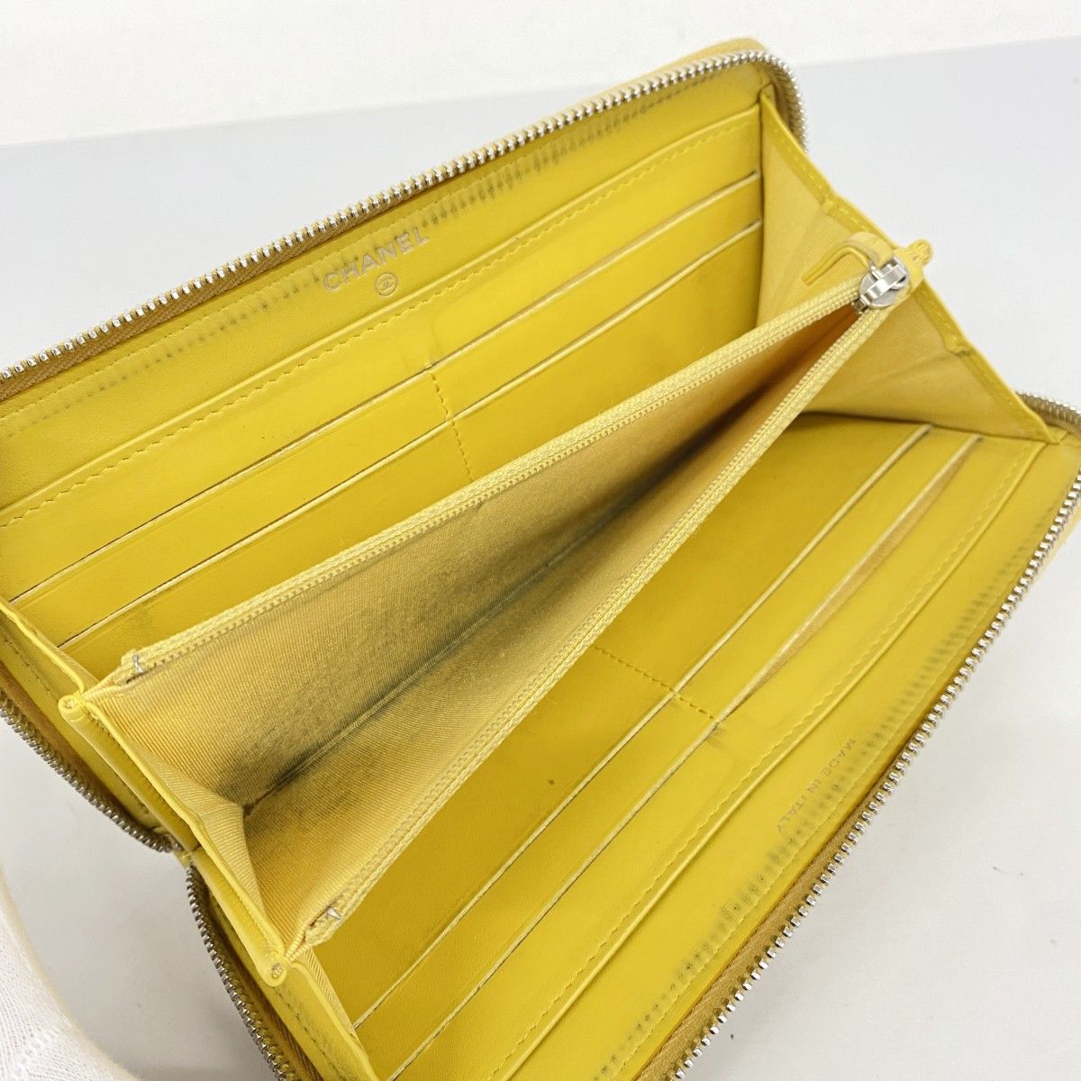 5fd5521】シャネル 長財布 カメリア ラムスキン イエロー