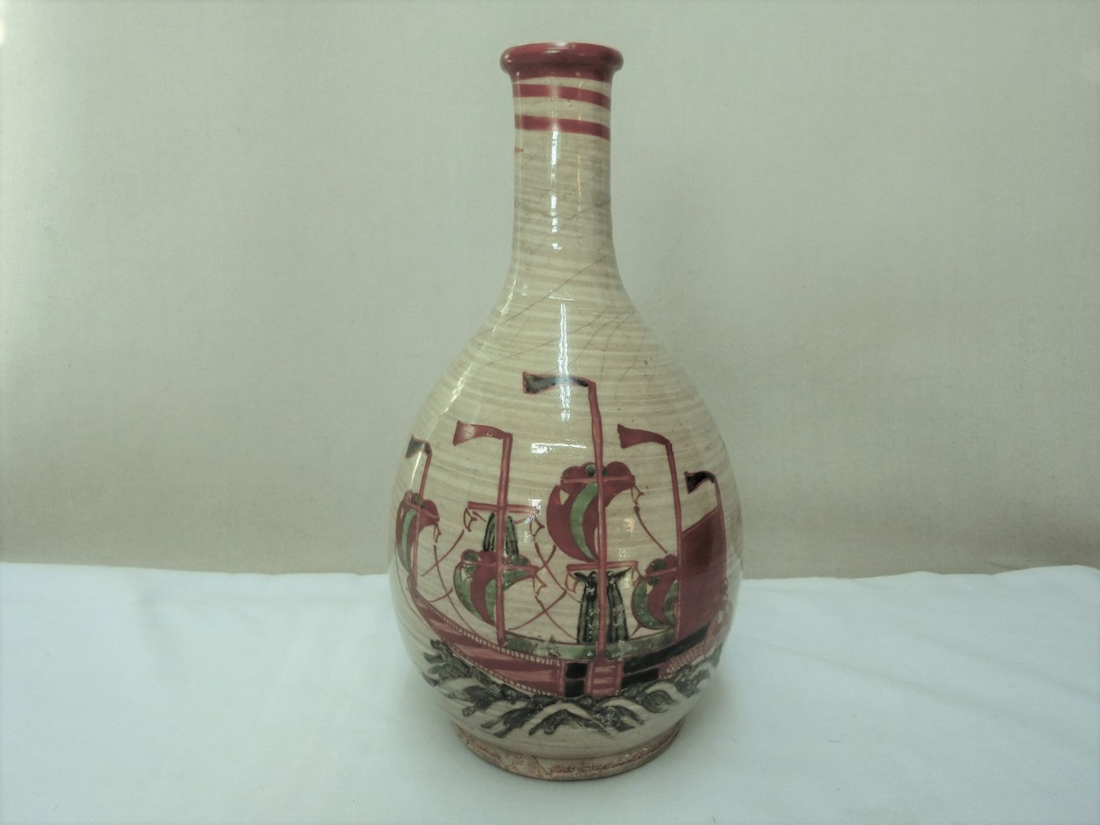 希少な図柄！【大人気商品 南蛮船 徳利 色絵 骨董】◇皿 徳利 壺