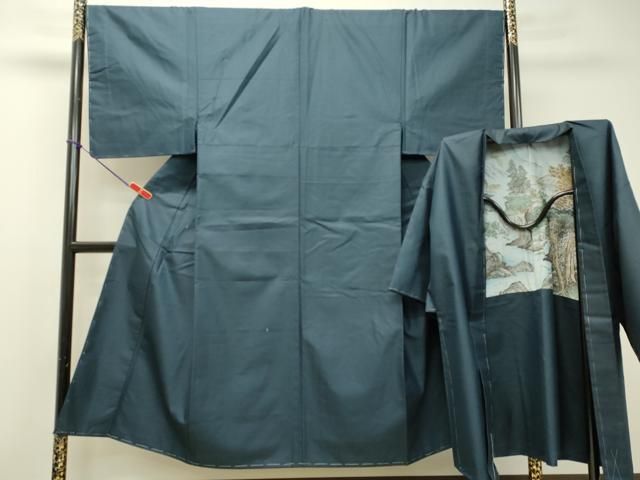 平和屋着物●男性 紬 アンサンブル 長羽織 80亀甲 総詰め 正絹 DAAS2243tw
