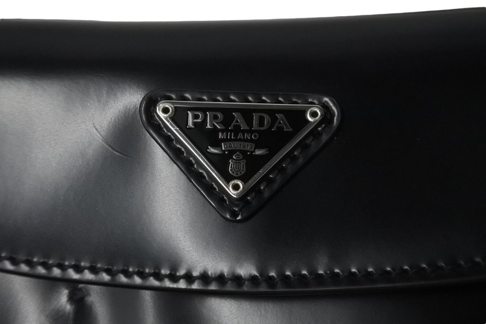 PRADA プラダ 2WAYバッグ クレオ ブラッシュドレザー ミニバッグ ホーボー 1BH188 ブラック シルバー金具 美品 中古 55655