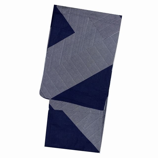 メンズ 浴衣 セット 男性用浴衣 Mサイズ と角帯 雪駄3点セット 腰紐 紺系 モダンストライプ