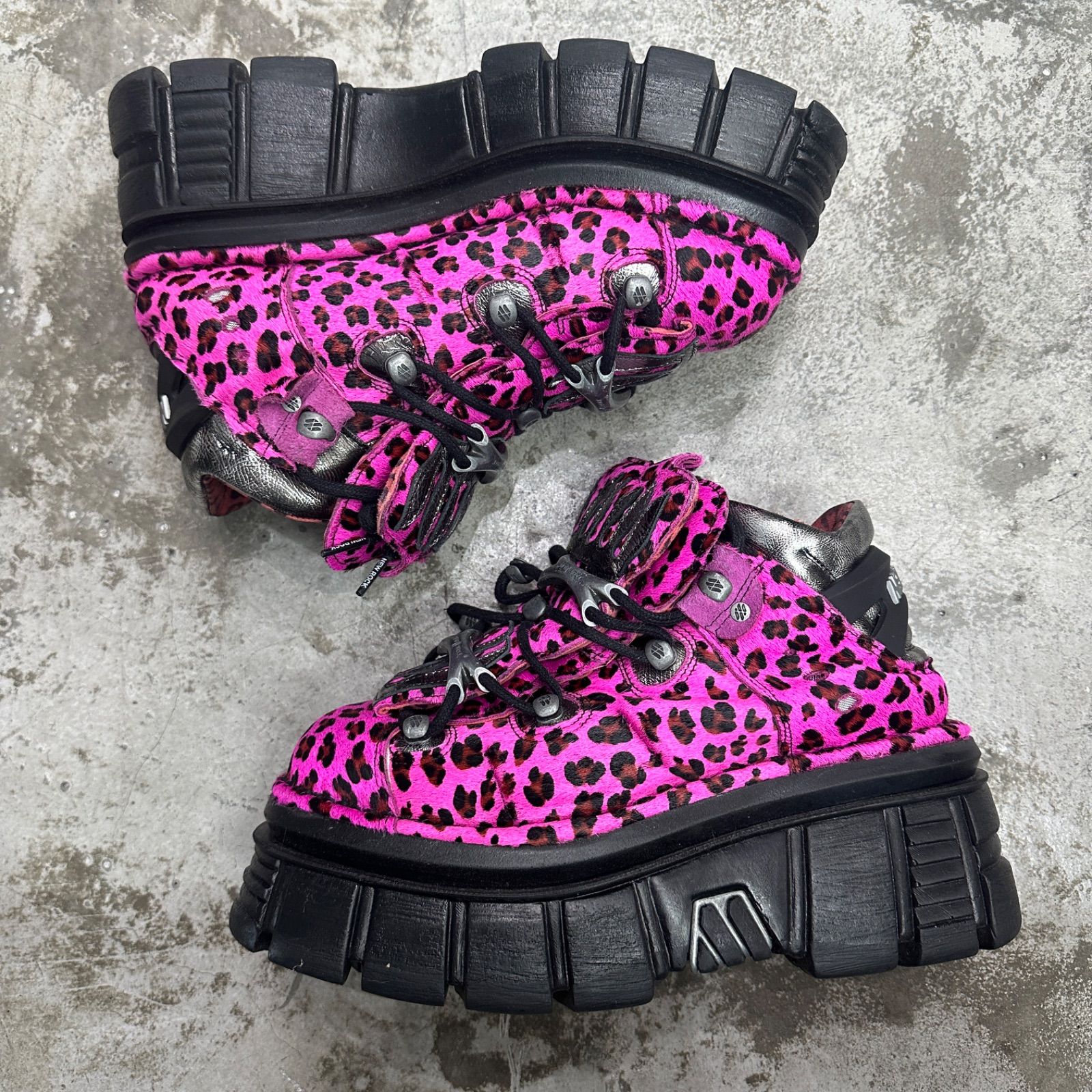 NEWROCK ANKLE BOOT ANIMAL PRINT TOWER WITH LACES アニマルプリント