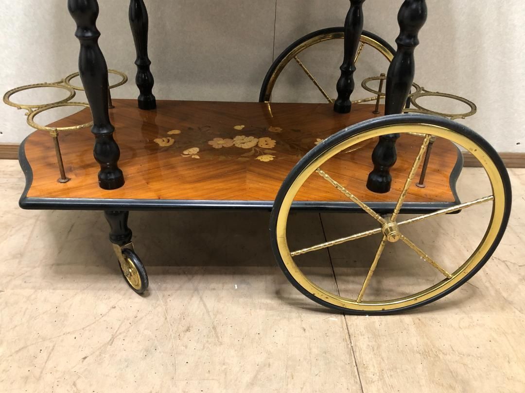 キッチンワゴン 象嵌細工 イタリア製 バタフライ天板 折りたたみ天板