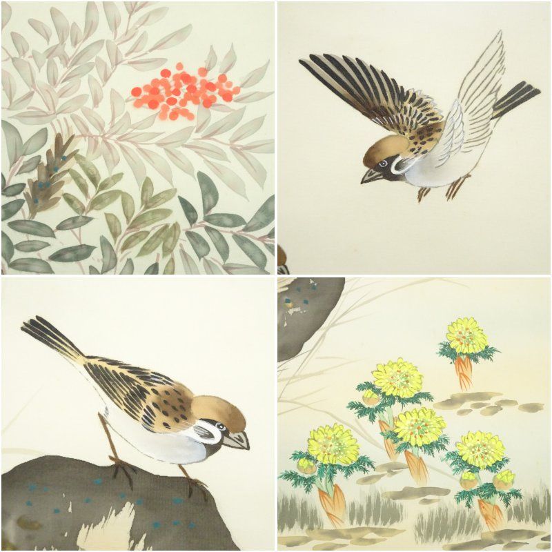 諏訪皓人筆 南天福寿 肉筆絹本掛軸（共箱9 掛け軸 床の間 書 おしゃれ