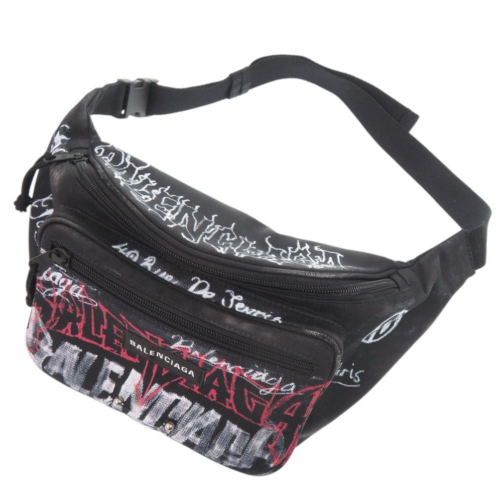 バレンシアガ Explorer ベルトパック DIY metal allover logo 482389 ポリエステル ポリアミド ブラック ウエストバッグ 黒 0748 BALENCIAGA