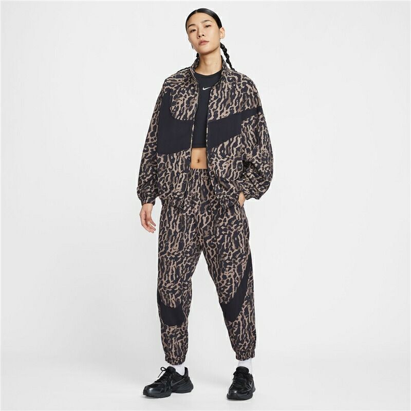 ナイキ ウィンドブレーカー 上下 レディース NIKE ウーブン プリンテッド ダブルジップジャケット ロングパンツ セットアップ オーバーサイズ アニマル柄 アウター ジョガーパンツ 上下組|IB7264-IB7267-010