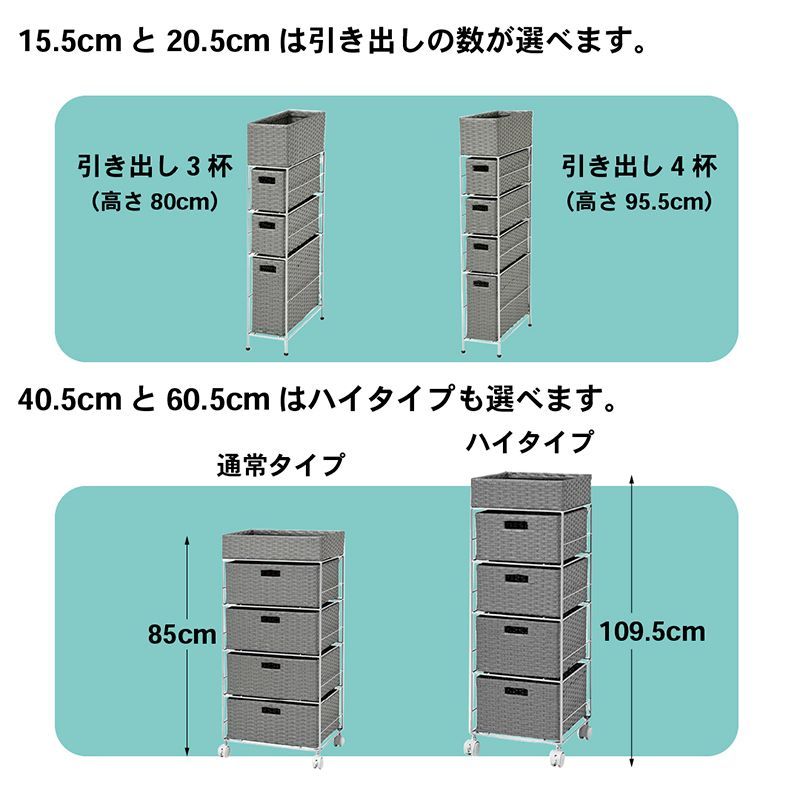 ラタン調 サニタリーラック 4段 幅30.5cm 高さ85cm キャスター 付き 引き出し4段 ランドリーラック サニタリー 隙間収納 脱衣所収納 タオル収納 チェスト 網 網目 完成品 防水 通気性 おしゃれ